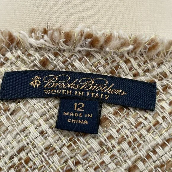 Brooks Brothers Fringed Cream Brown Metallic Nubby Tweed Fitted Career Blazer 12 - Picture 10 of 13